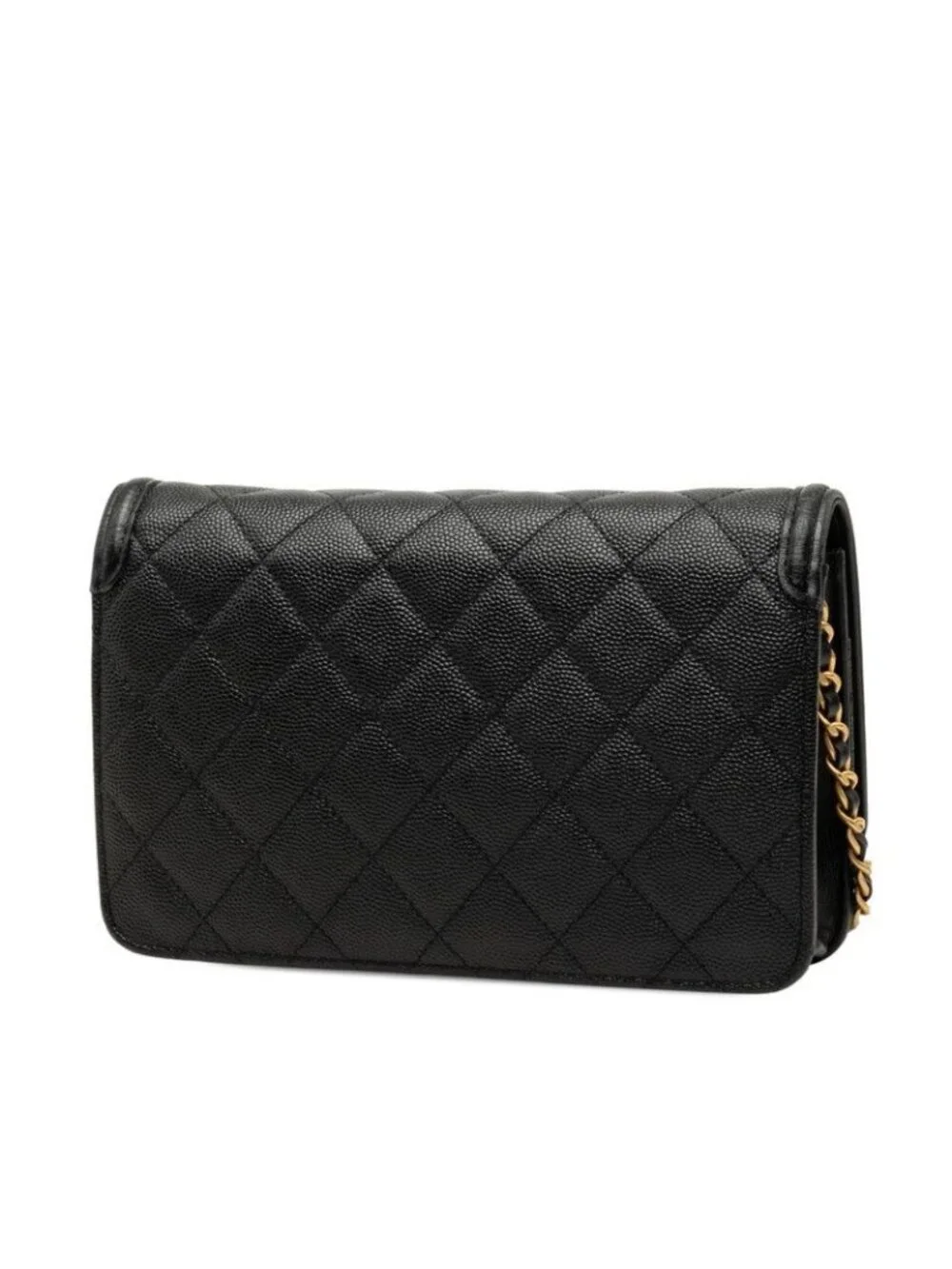 Chanel CC Filigree CC Logo Chain Shoulder Bag Wallet Black Caviar Leather
